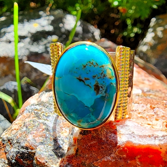Jewelry - Mojave Turquoise Solid Sterling Silver 925 With Gold Gemstone Ring Sz 8